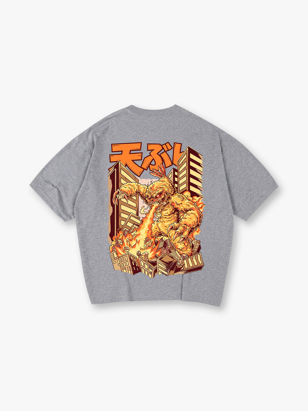 Tempura Kaiju Monster Destroy City Japanese Retro Cartoon Graphic T-Shirt