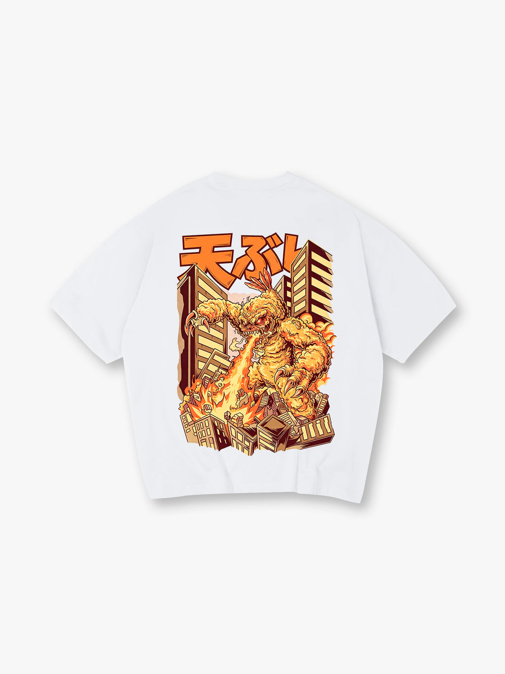 Tempura Kaiju Monster Destroy City Japanese Retro Cartoon Graphic T-Shirt