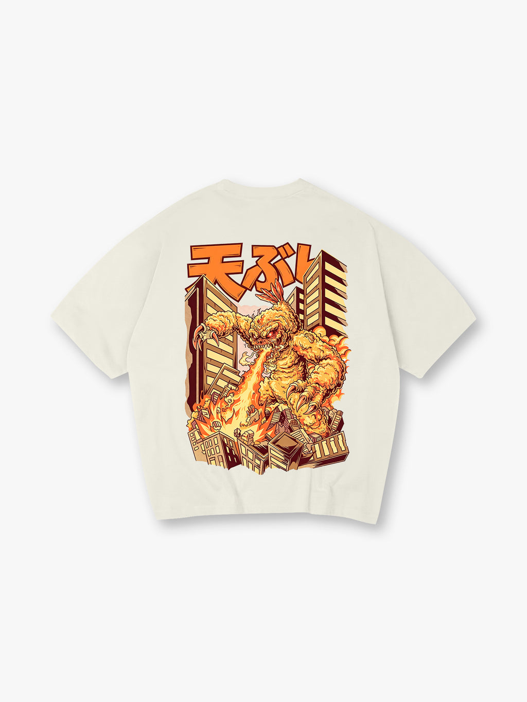Tempura Kaiju Monster Destroy City Japanese Retro Cartoon Graphic T-Shirt