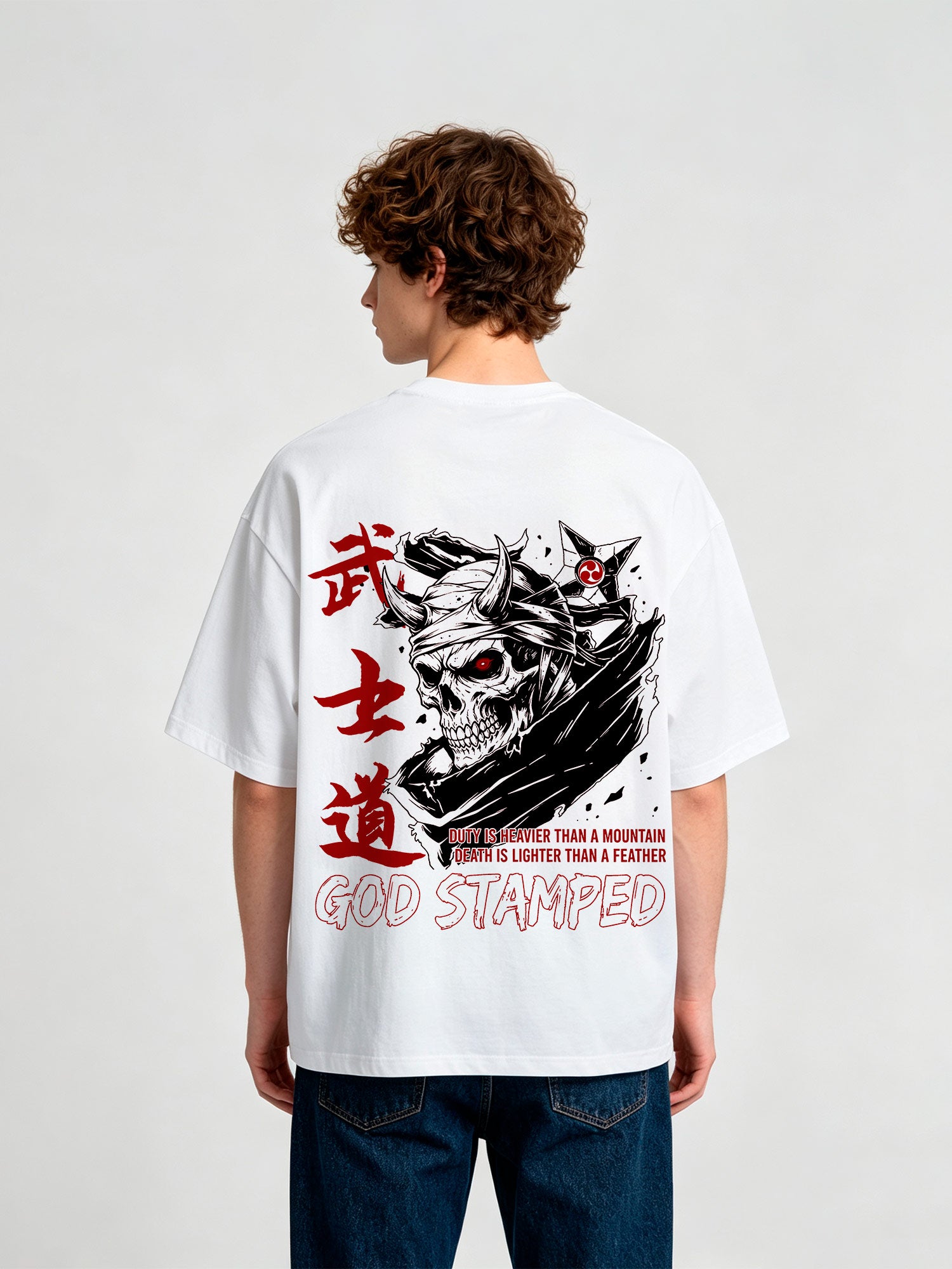 Bushido Samurai Skull T-Shirt Japanese Warrior Oni Demon Graphic Tee