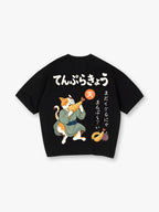 Japanese Tempura Cat T-Shirt Neko Shrimp Tempura Kanji Graphic Streetwear Tee