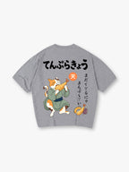 Japanese Tempura Cat T-Shirt Neko Shrimp Tempura Kanji Graphic Streetwear Tee