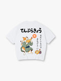 Japanese Tempura Cat T-Shirt Neko Shrimp Tempura Kanji Graphic Streetwear Tee