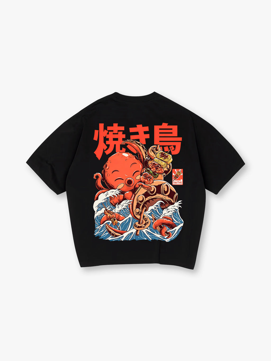 Japanese Octopus Yakitori Great Wave T-Shirt Vintage Ukiyo-e Style Food Graphic Streetwear Tee