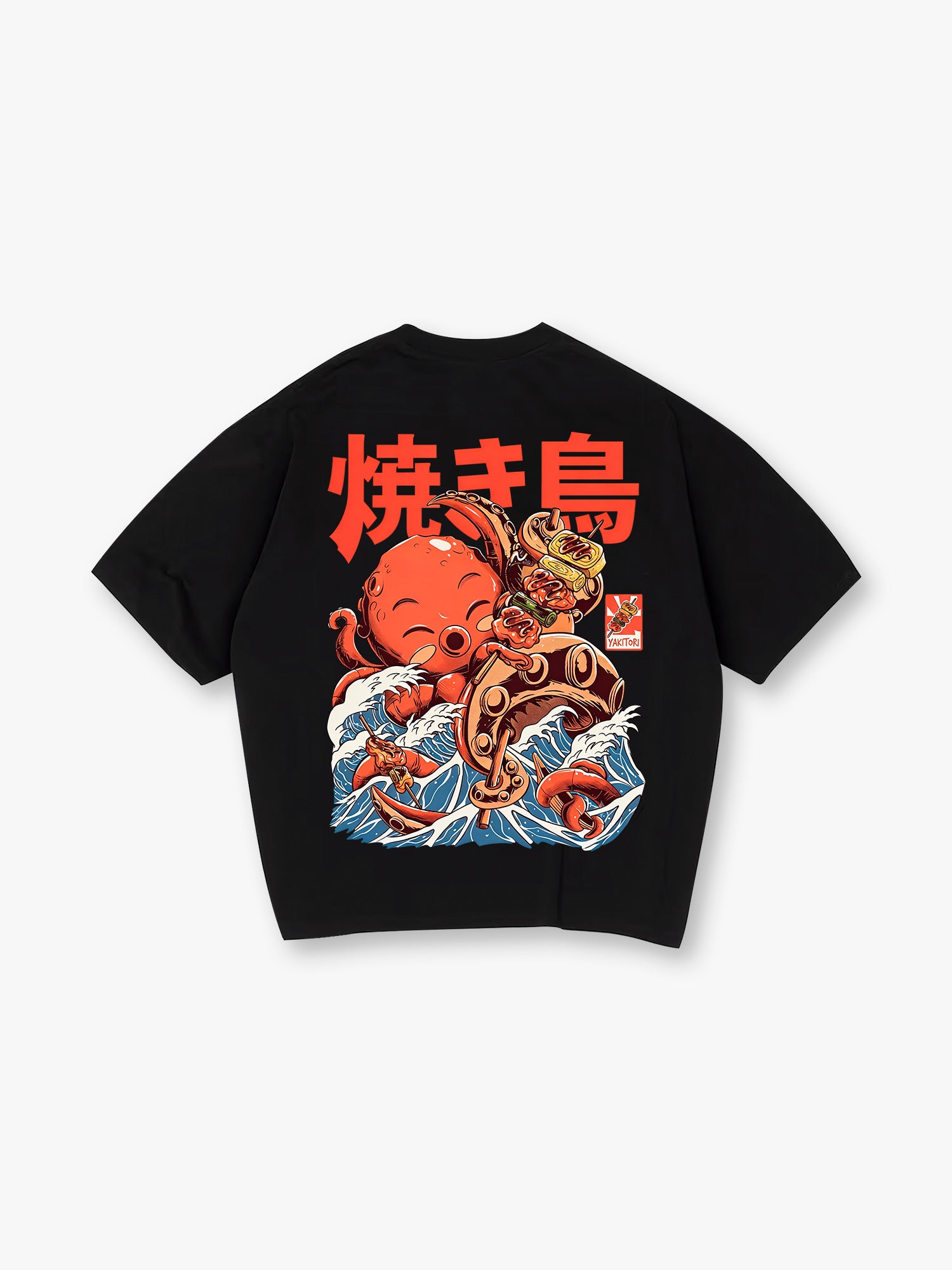 Japanese Octopus Yakitori Great Wave T-Shirt Vintage Ukiyo-e Style Food Graphic Streetwear Tee