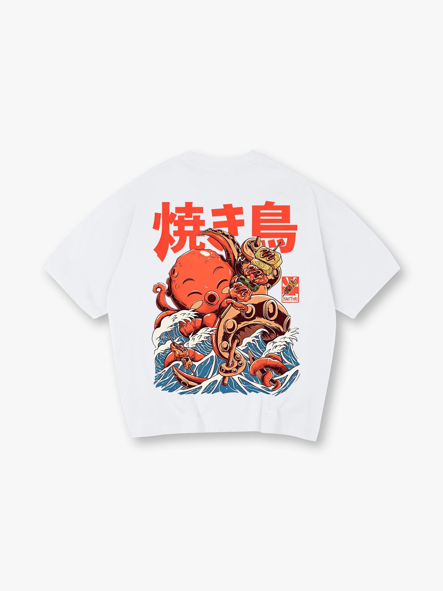 Japanese Octopus Yakitori Great Wave T-Shirt Vintage Ukiyo-e Style Food Graphic Streetwear Tee