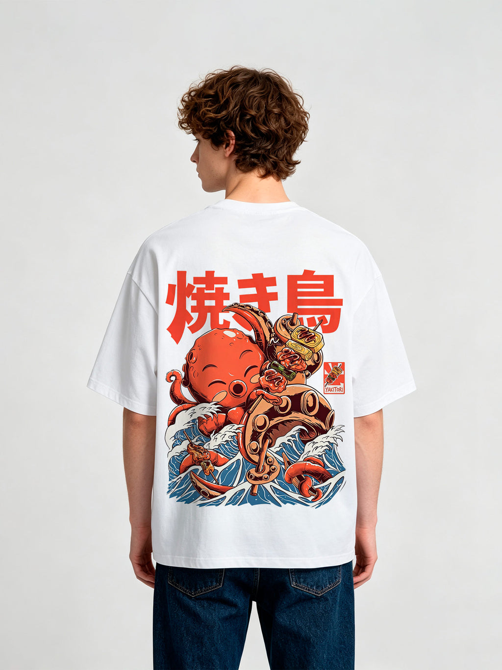 Japanese Octopus Yakitori Great Wave T-Shirt Vintage Ukiyo-e Style Food Graphic Streetwear Tee