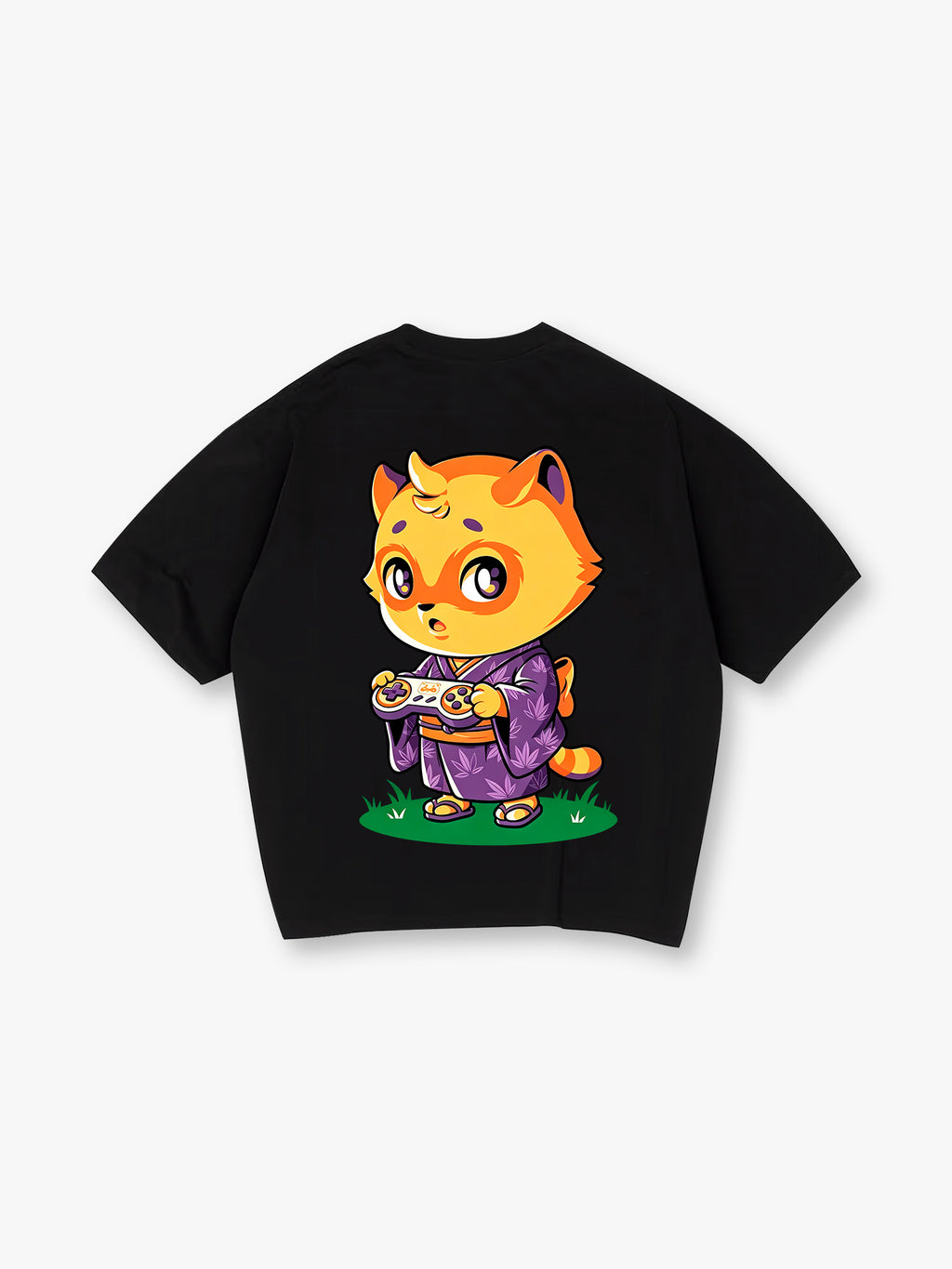 Kawaii Chibi Raccoon Gamer T-Shirt Cute Kimono Cartoon Animal Game Controller Graphic Streetwear Tee