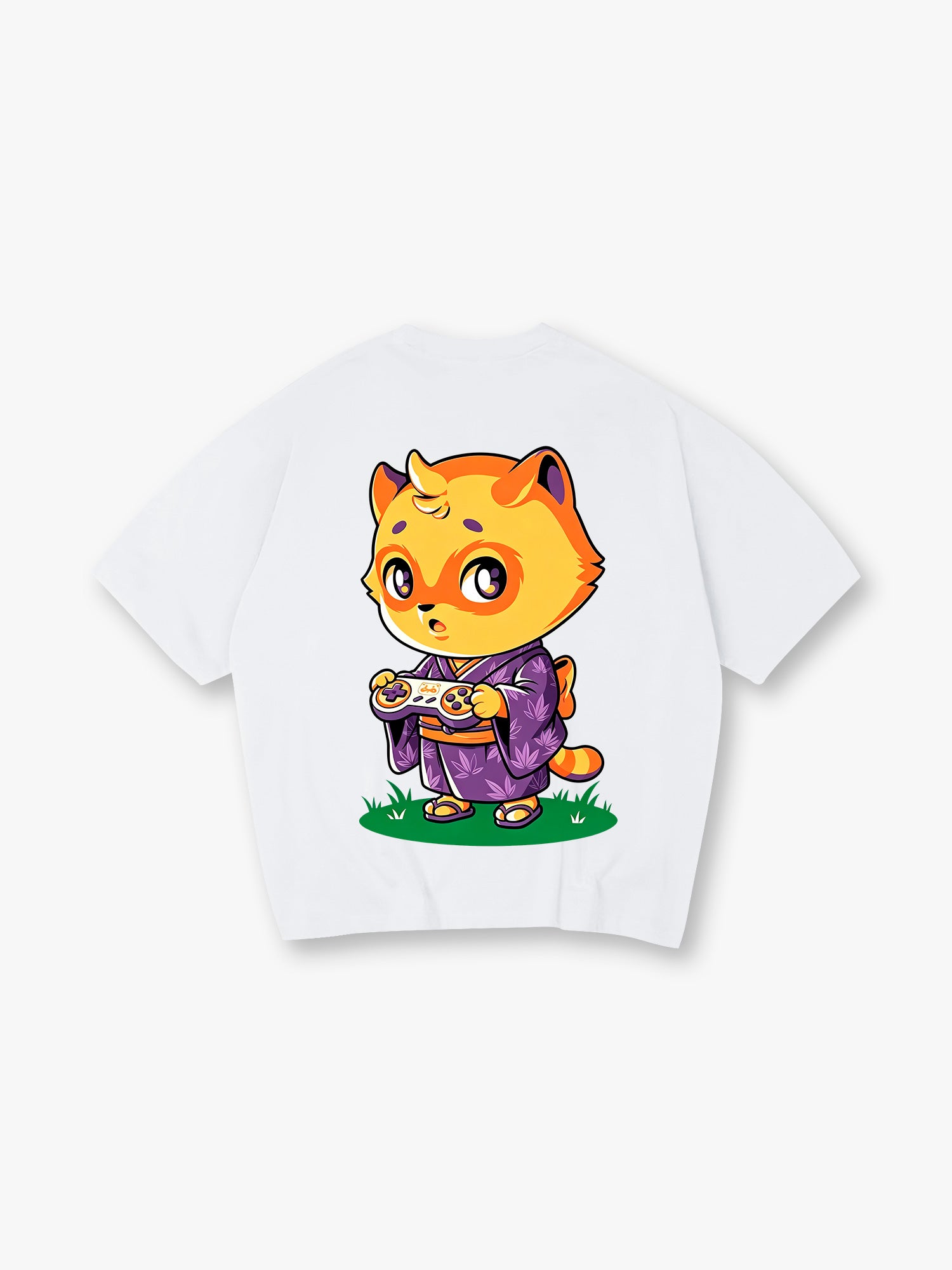 Kawaii Chibi Raccoon Gamer T-Shirt Cute Kimono Cartoon Animal Game Controller Graphic Streetwear Tee