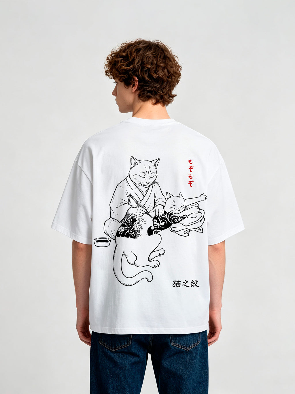 Vintage Ukiyo-e Neko Kanji Graphic Streetwear Tee