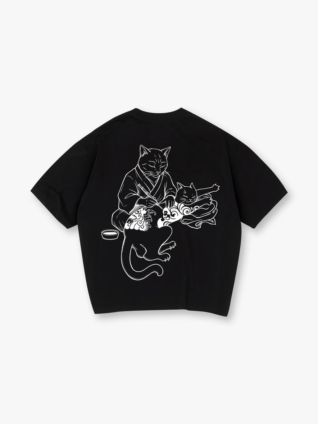 Japanese Tattoo Artist Cat Irezumi Neko Black Line Art Graphic Streetwear T-Shirt
