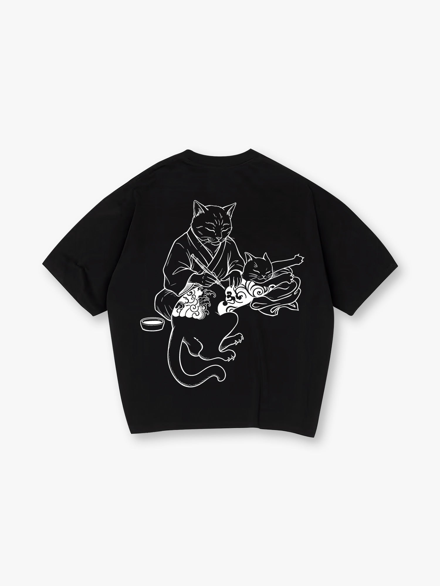 Japanese Tattoo Artist Cat Irezumi Neko Black Line Art Graphic Streetwear T-Shirt