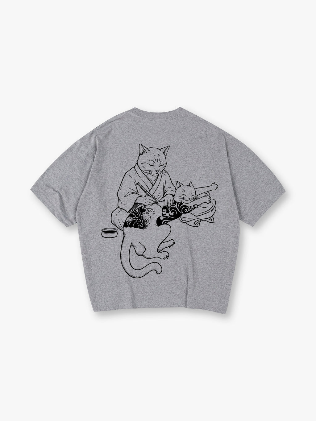 Japanese Tattoo Artist Cat Irezumi Neko Black Line Art Graphic Streetwear T-Shirt
