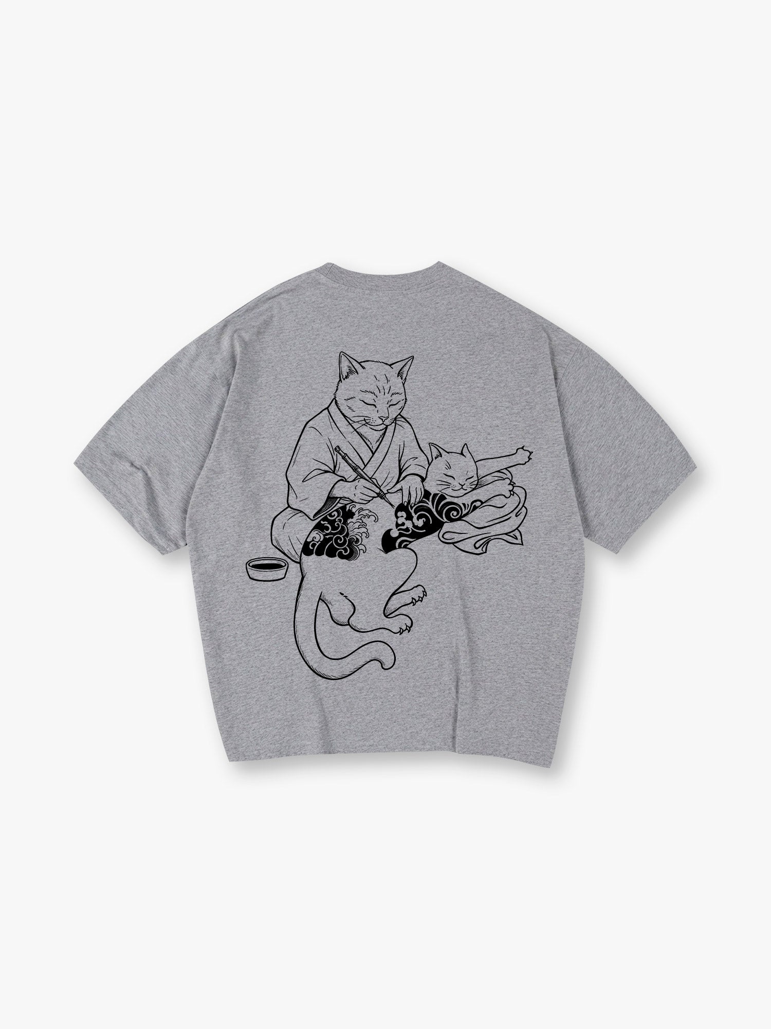 Japanese Tattoo Artist Cat Irezumi Neko Black Line Art Graphic Streetwear T-Shirt