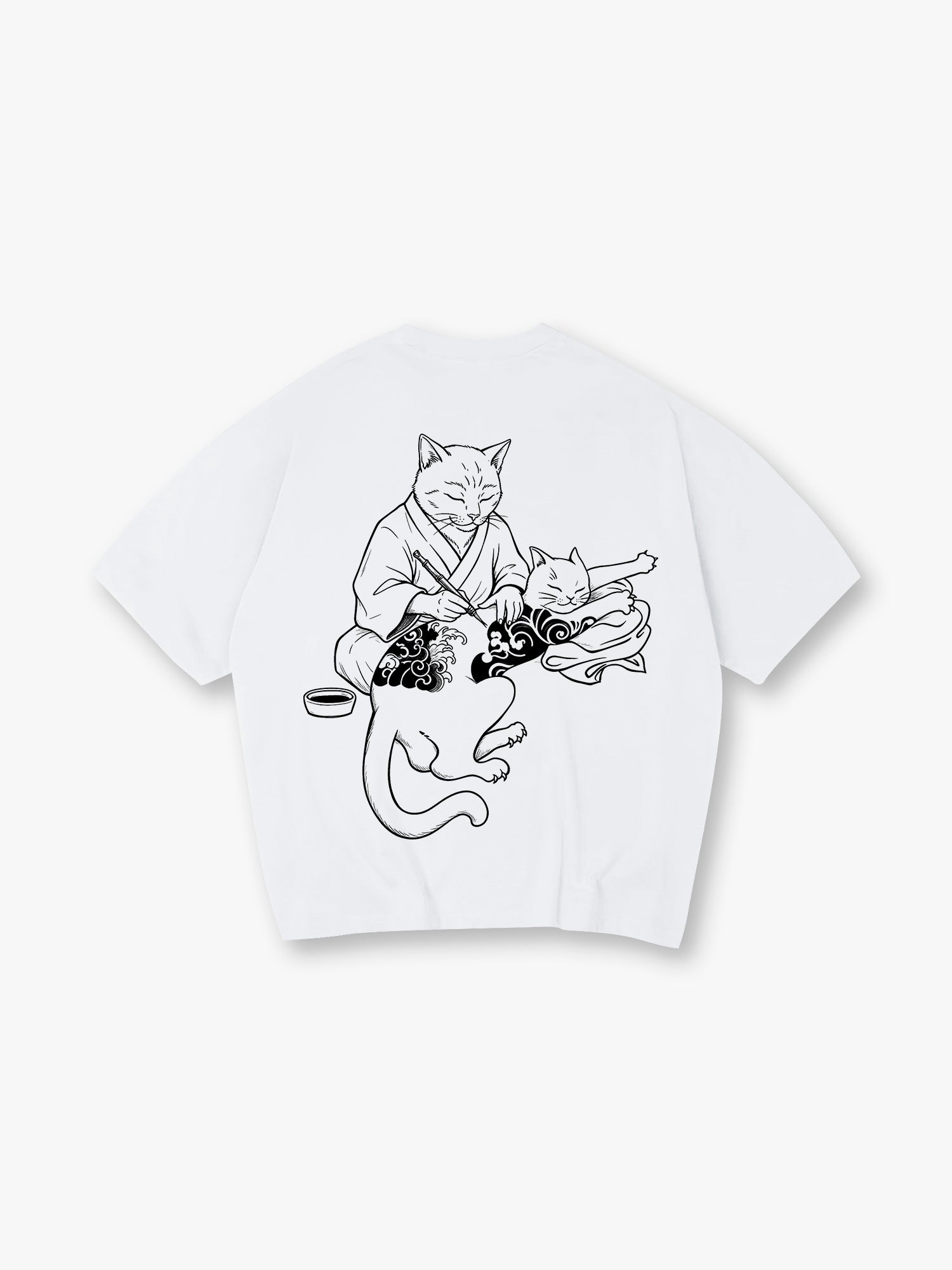 Japanese Tattoo Artist Cat Irezumi Neko Black Line Art Graphic Streetwear T-Shirt