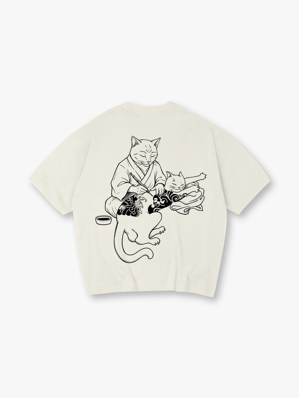 Japanese Tattoo Artist Cat Irezumi Neko Black Line Art Graphic Streetwear T-Shirt