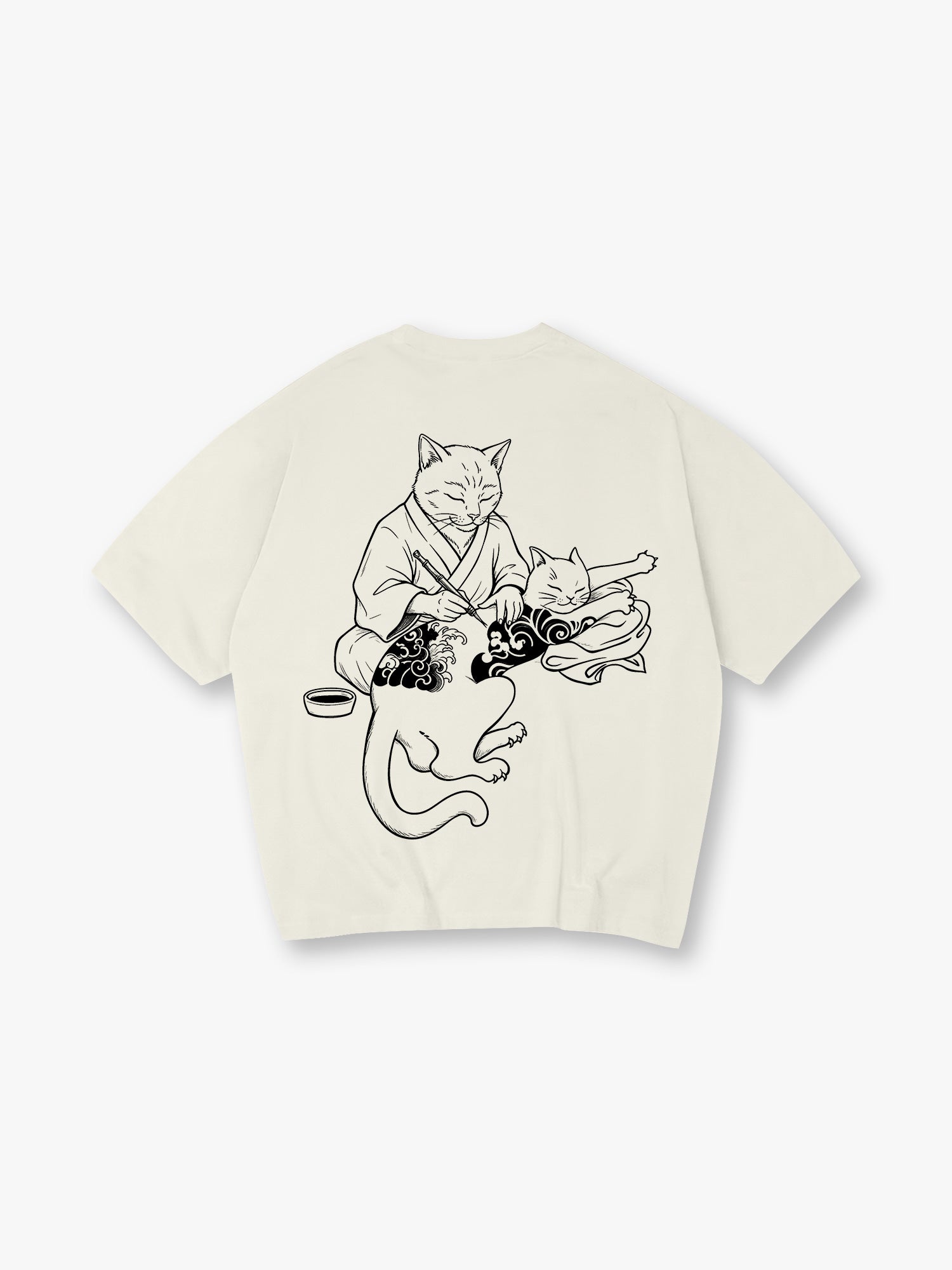 Japanese Tattoo Artist Cat Irezumi Neko Black Line Art Graphic Streetwear T-Shirt
