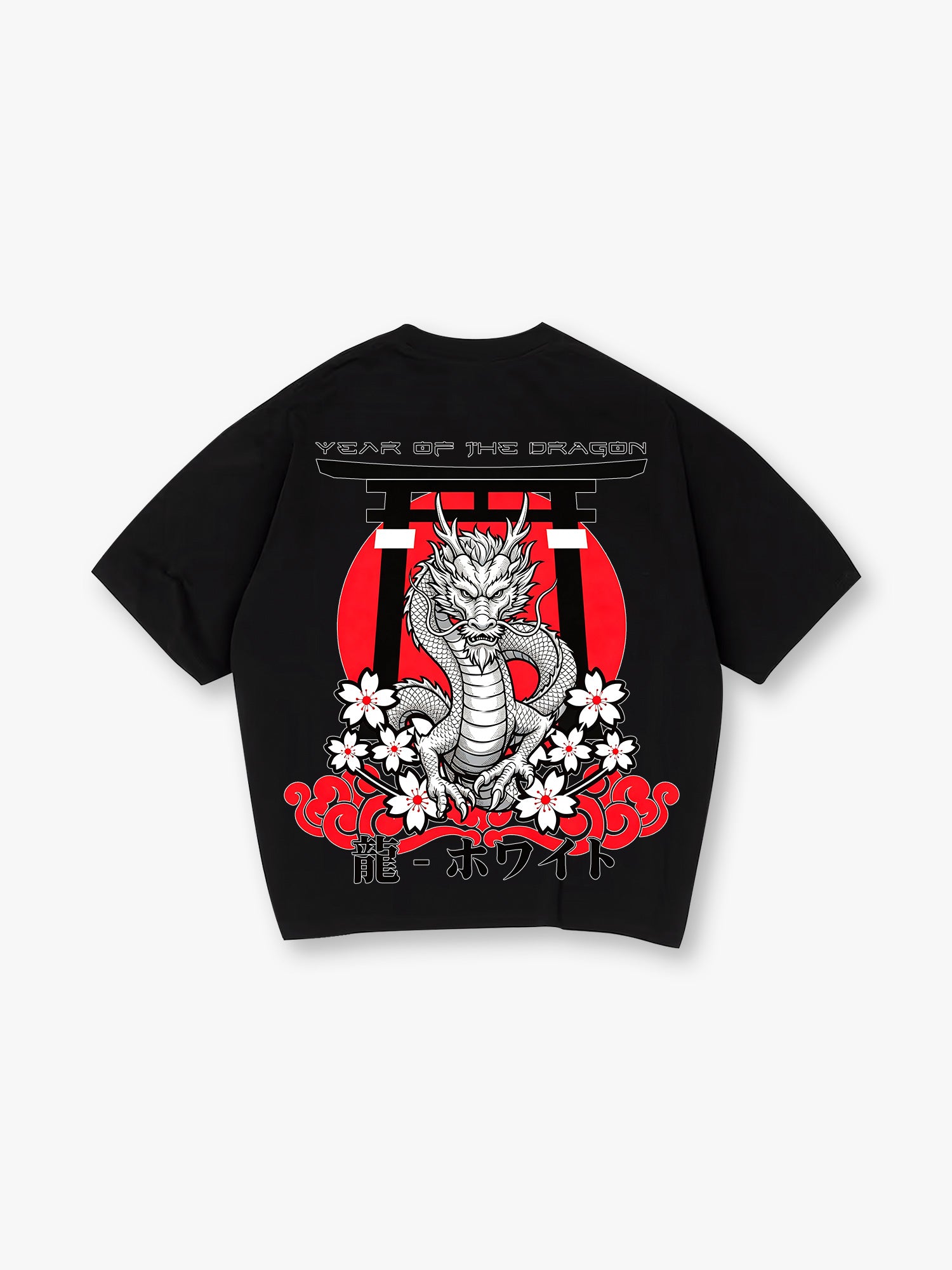 Japanese Dragon Torii Gate Cherry Blossom Year Of The Dragon Vintage Graphic T-Shirt