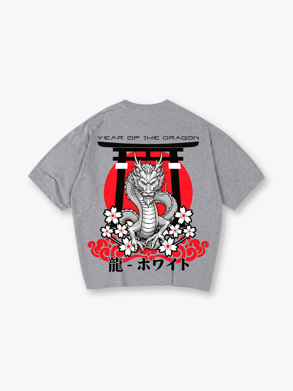 Japanese Dragon Torii Gate Cherry Blossom Year Of The Dragon Vintage Graphic T-Shirt
