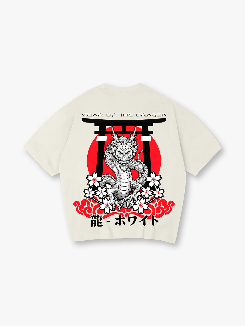 Japanese Dragon Torii Gate Cherry Blossom Year Of The Dragon Vintage Graphic T-Shirt