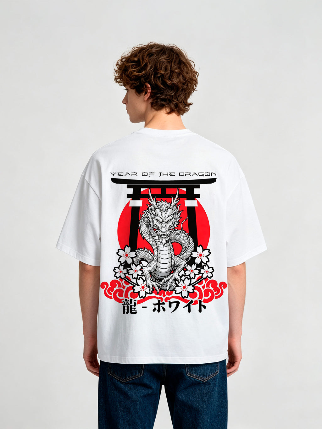 Japanese Dragon Torii Gate Cherry Blossom Year Of The Dragon Vintage Graphic T-Shirt