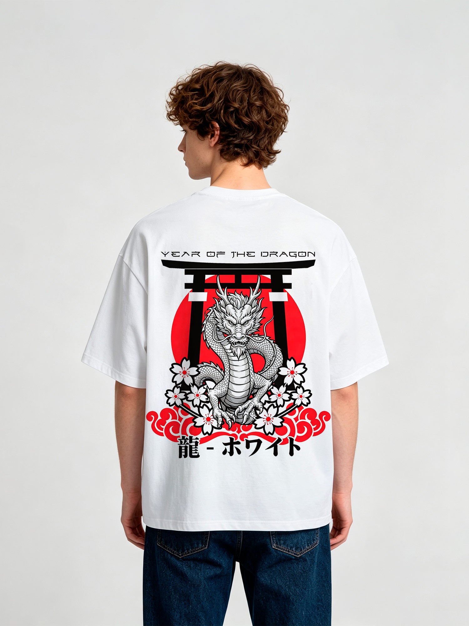Japanese Dragon Torii Gate Cherry Blossom Year Of The Dragon Vintage Graphic T-Shirt