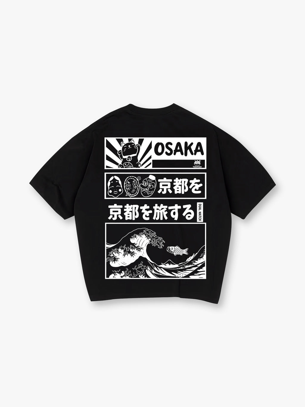 Japan Great Wave Maneki Neko Ukiyo-e Comic Panel Graphic Streetwear T-Shirt