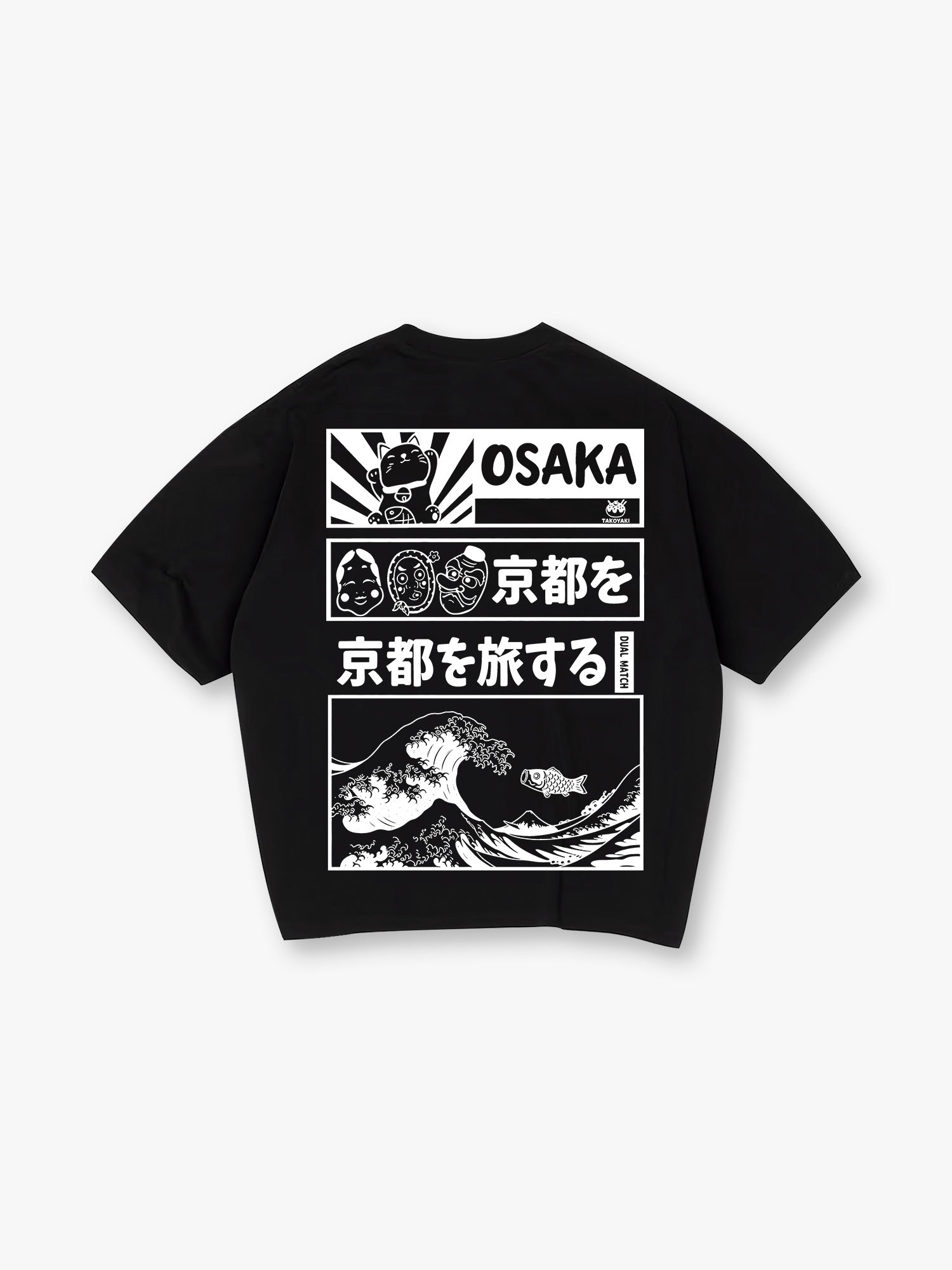 Japan Great Wave Maneki Neko Ukiyo-e Comic Panel Graphic Streetwear T-Shirt