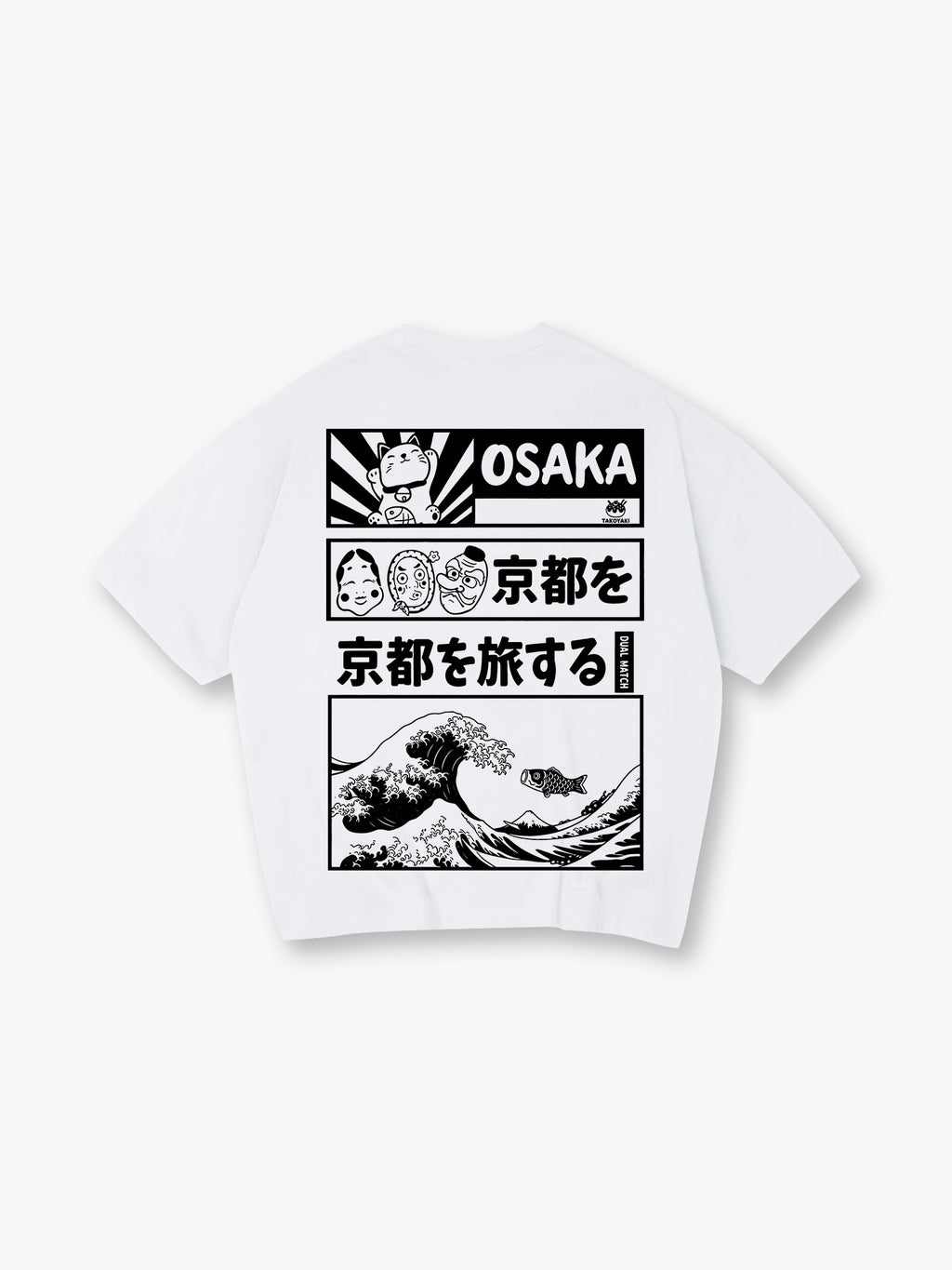 Japan Great Wave Maneki Neko Ukiyo-e Comic Panel Graphic Streetwear T-Shirt