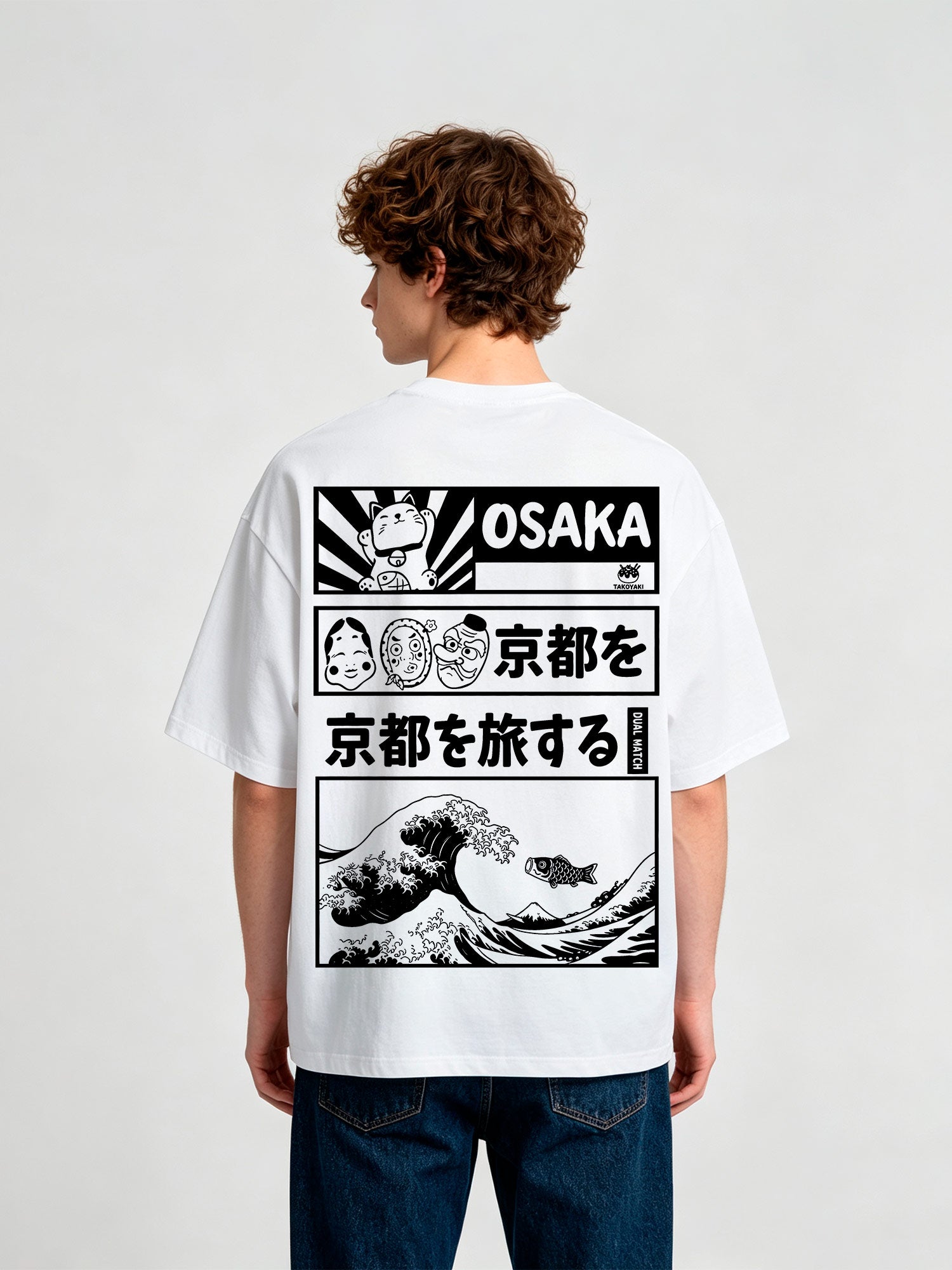 Japan Great Wave Maneki Neko Ukiyo-e Comic Panel Graphic Streetwear T-Shirt