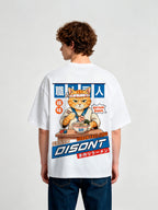Japanese Chef Cat Eating Ramen Retro Anime Graphic T-Shirt