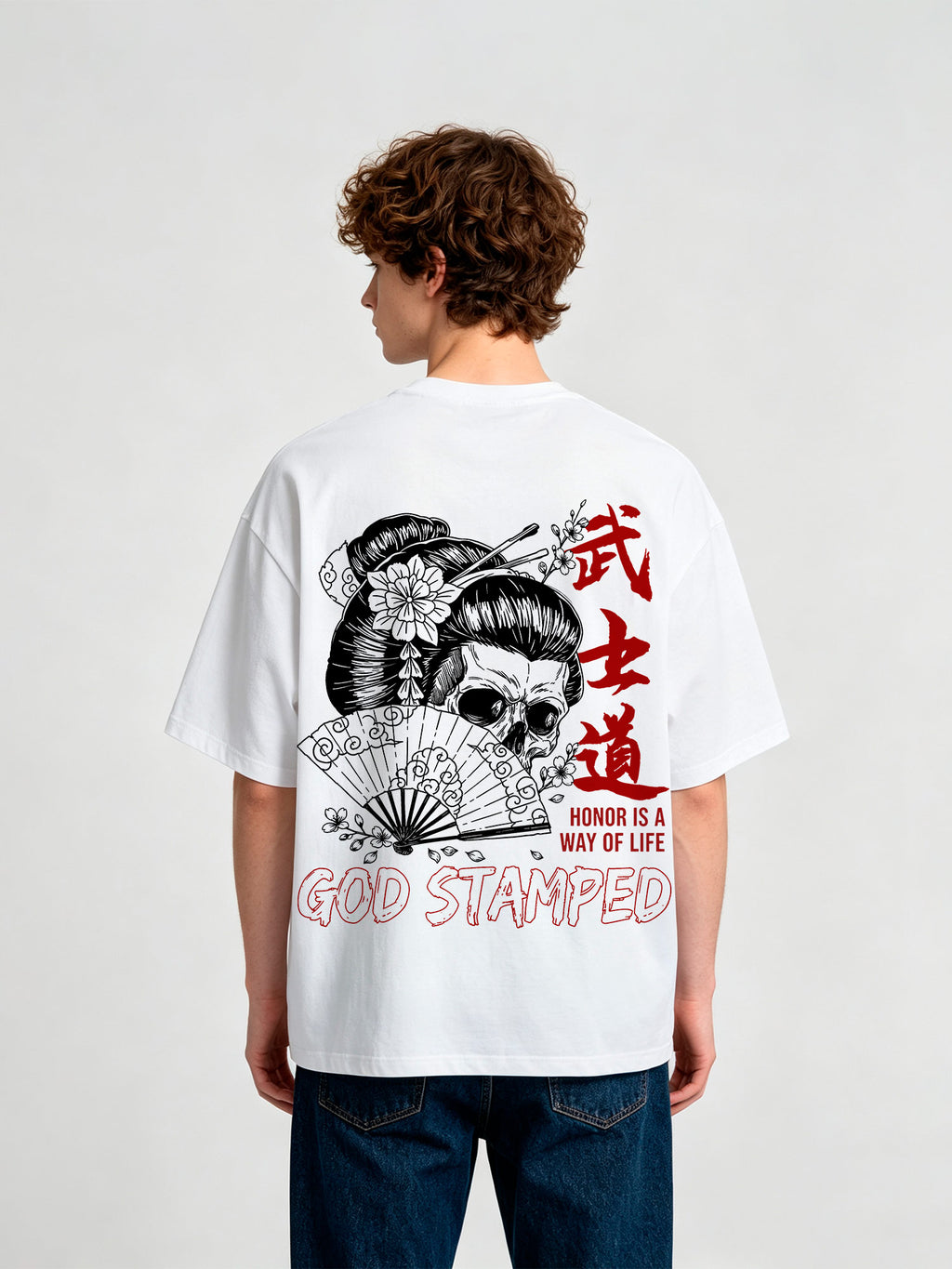 Bushido Geisha Skull Cherry Blossom Japanese Samurai Retro Graphic T-Shirt