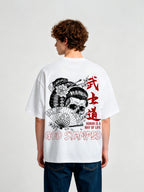 Bushido Geisha Skull Cherry Blossom Japanese Samurai Retro Graphic T-Shirt