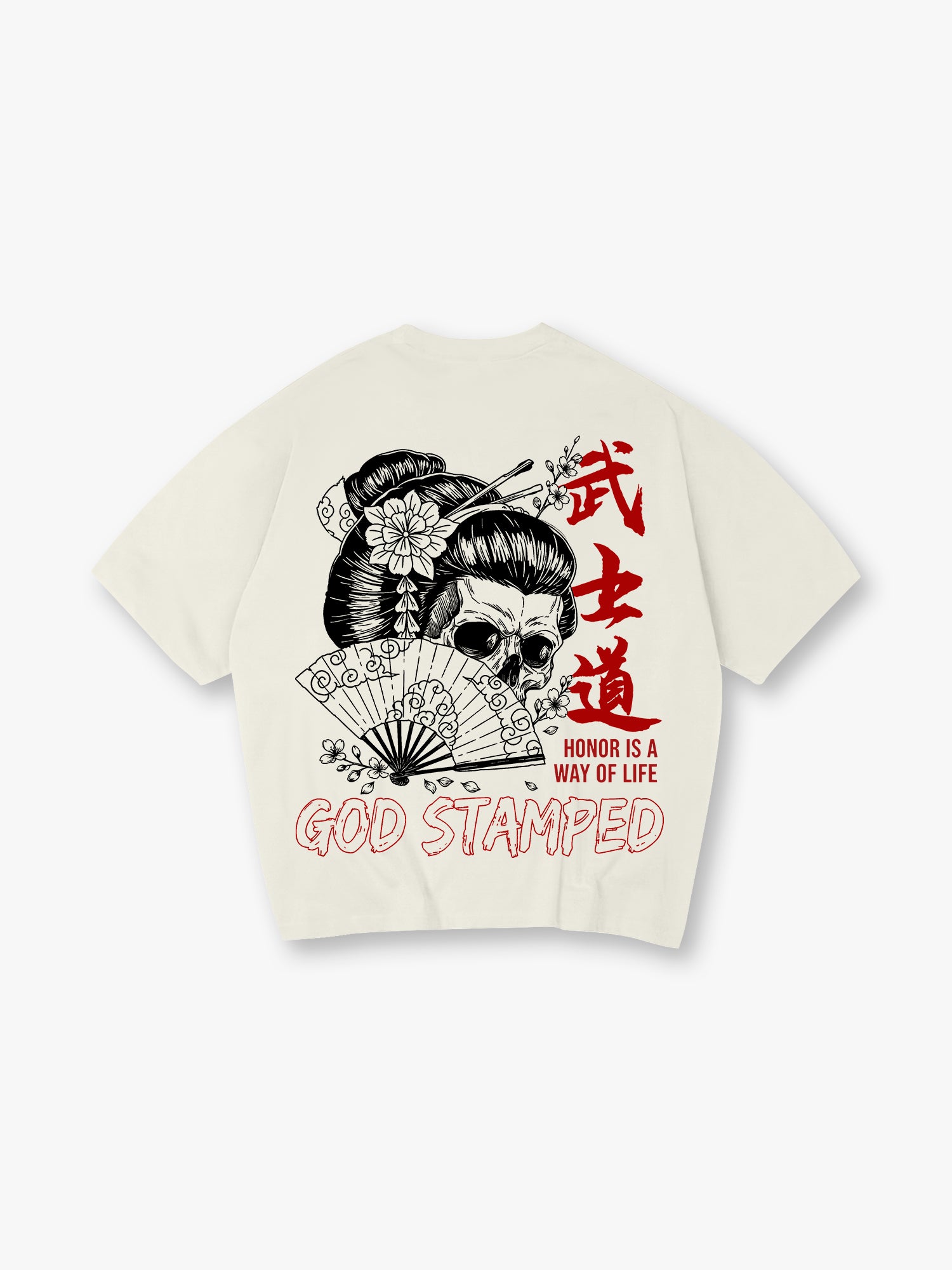 Bushido Geisha Skull Cherry Blossom Japanese Samurai Retro Graphic T-Shirt