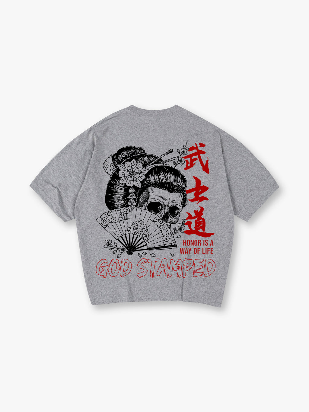 Bushido Geisha Skull Cherry Blossom Japanese Samurai Retro Graphic T-Shirt