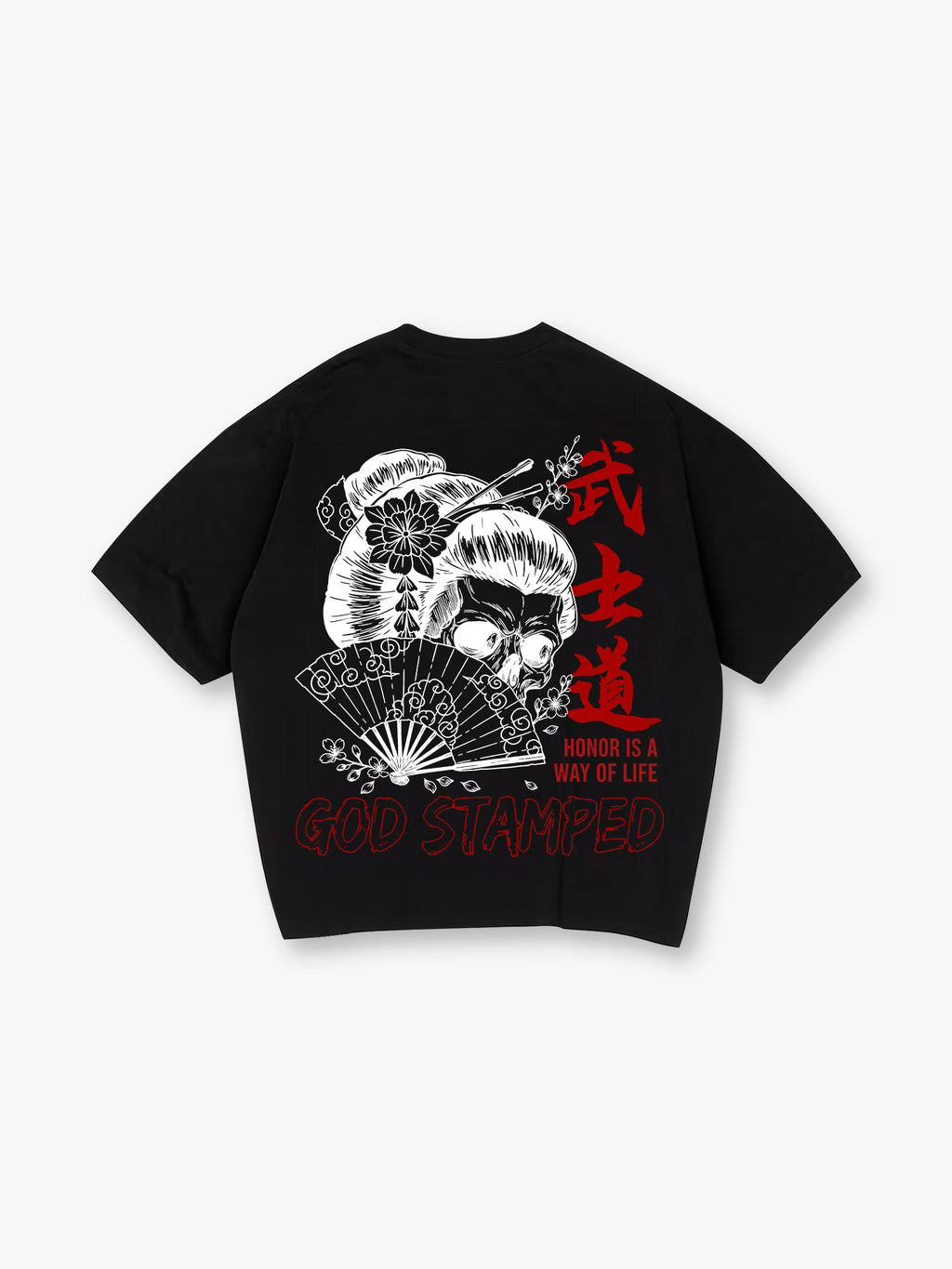 Bushido Geisha Skull Cherry Blossom Japanese Samurai Retro Graphic T-Shirt