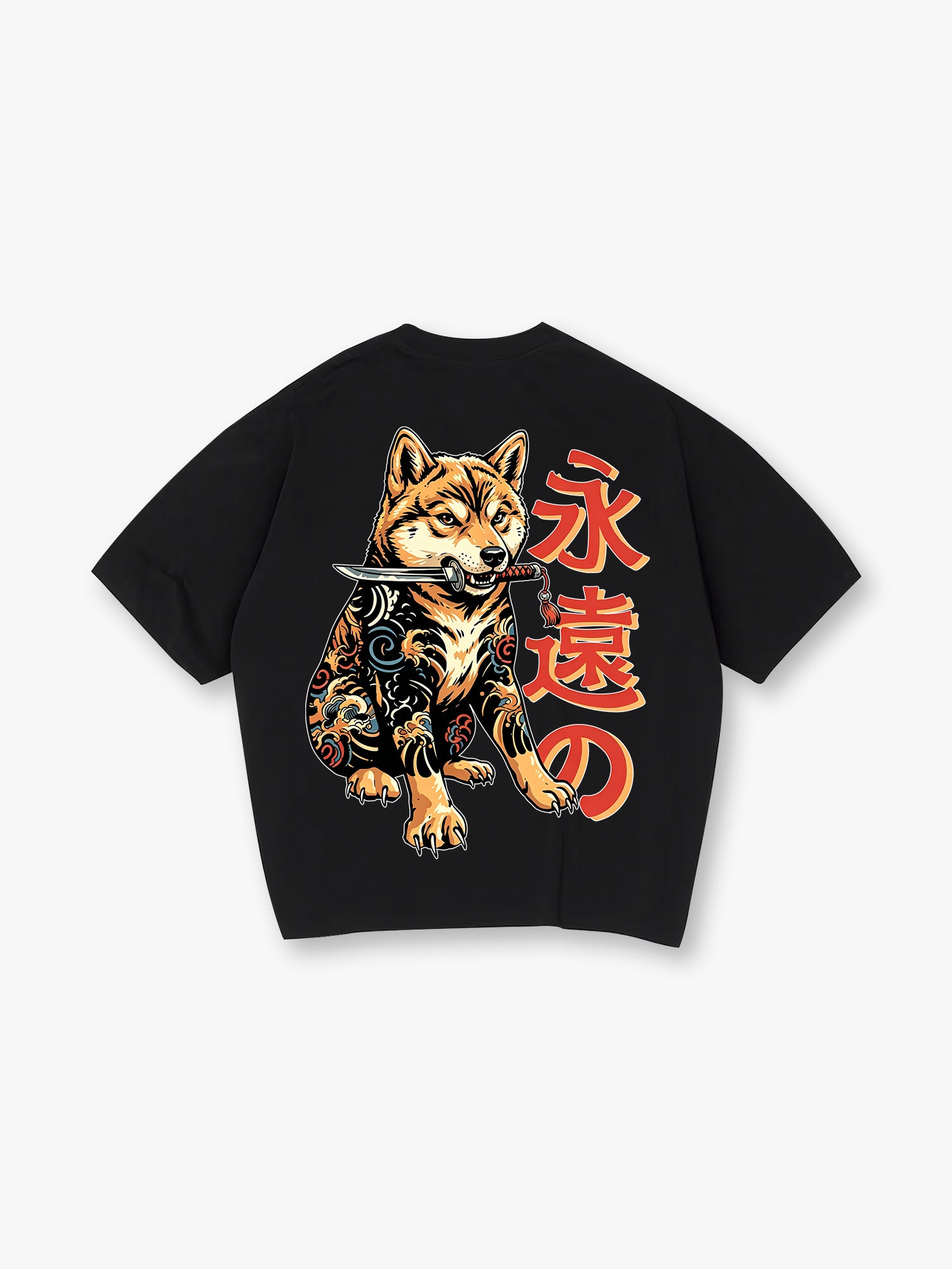 Tattoo Shiba Inu Samurai Japanese Kanji Retro Irezumi Graphic T-Shirt