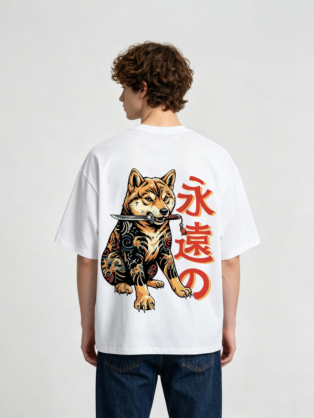 Tattoo Shiba Inu Samurai Japanese Kanji Retro Irezumi Graphic T-Shirt