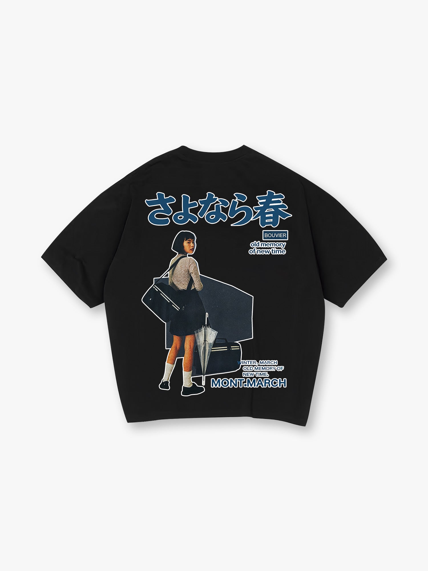 Vintage Japanese Girl Portrait Sayonara Haru Kanji Aesthetic Graphic T-Shirt