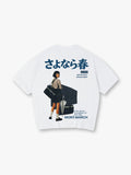 Vintage Japanese Girl Portrait Sayonara Haru Kanji Aesthetic Graphic T-Shirt