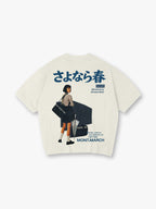 Vintage Japanese Girl Portrait Sayonara Haru Kanji Aesthetic Graphic T-Shirt