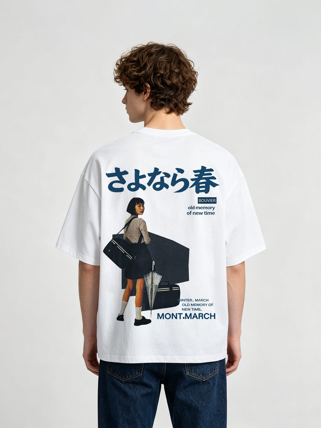 Vintage Japanese Girl Portrait Sayonara Haru Kanji Aesthetic Graphic T-Shirt