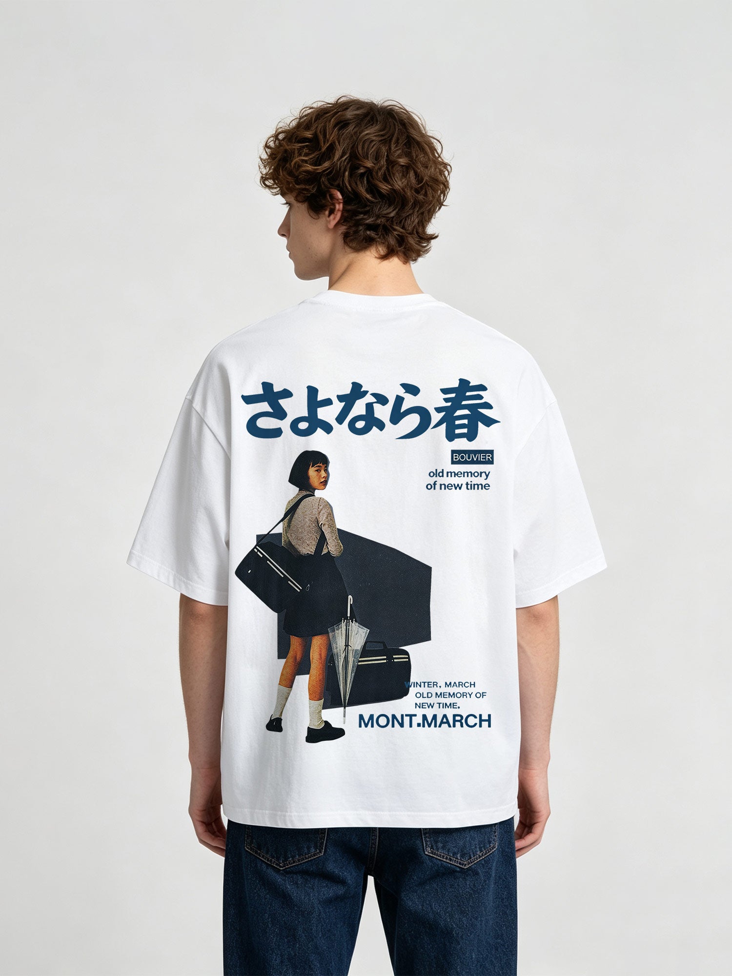 Vintage Japanese Girl Portrait Sayonara Haru Kanji Aesthetic Graphic T-Shirt