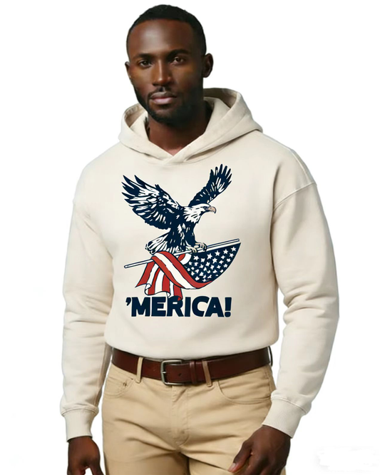 "MERICA"Eagle Flag  Acid-Washed Hoodies（MODEL）