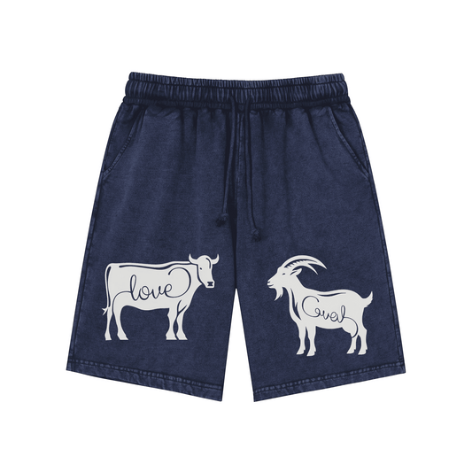 Love Cattle AND Care Goat  Snow-Washed Shorts L-5544