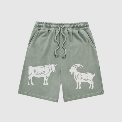 Love Cattle AND Care Goat  Snow-Washed Shorts L-5544